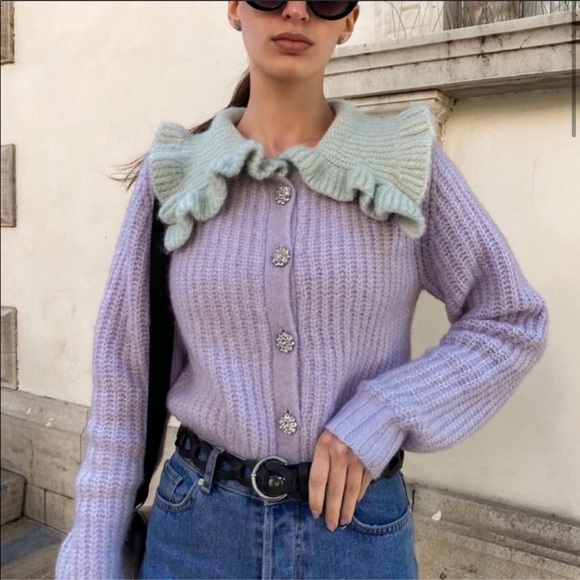 ZARA Bib Collar Jewel Button Knit Cardigan - Picture 4 of 6